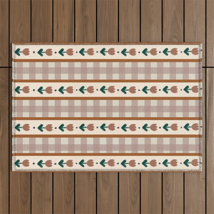 Vintage Tulip Striped Pattern Outdoor Rug Gallery Image 1