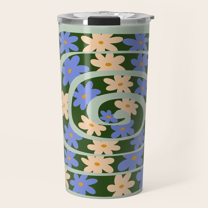 Flower Snake - Green, Blue and Off White Travel Mug Gallery Image 1