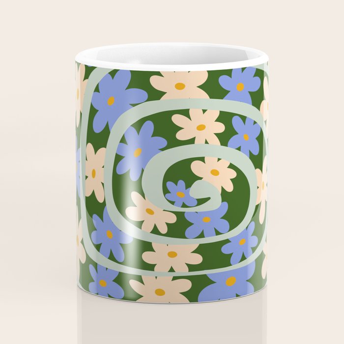 Flower Snake - Green, Blue and Off White Coffee Mug Gallery Image 4