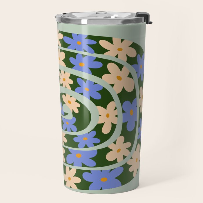 Flower Snake - Green, Blue and Off White Travel Mug Gallery Image 2