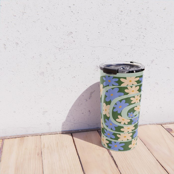 Flower Snake - Green, Blue and Off White Travel Mug Gallery Image 4
