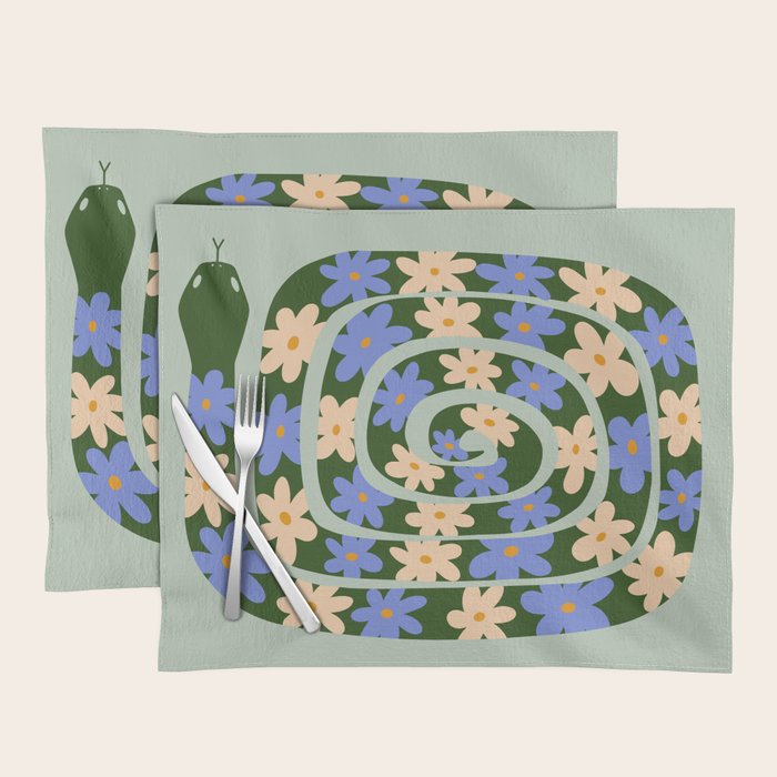 Flower Snake - Green, Blue and Off White Placemat Gallery Image 1