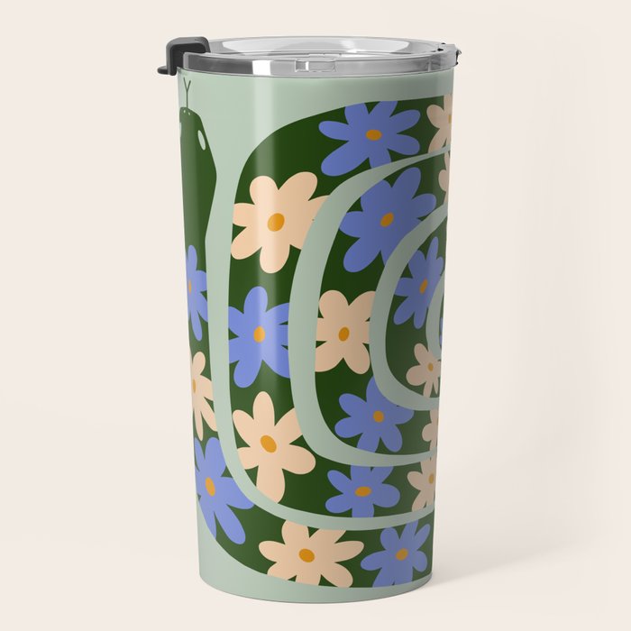 Flower Snake - Green, Blue and Off White Travel Mug Gallery Image 3