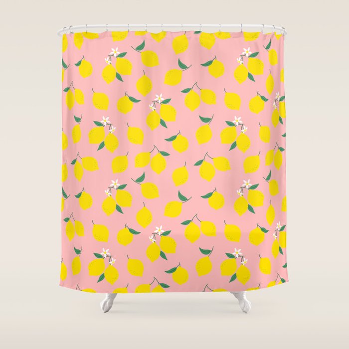 Vintage lemon fruit branch cartoon pattern Shower Curtain Gallery Image 1