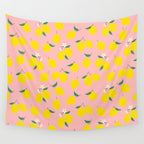 Vintage lemon fruit branch cartoon pattern Wall Tapestry Gallery Image 4