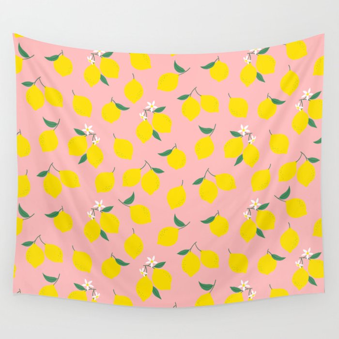 Vintage lemon fruit branch cartoon pattern Wall Tapestry Gallery Image 4