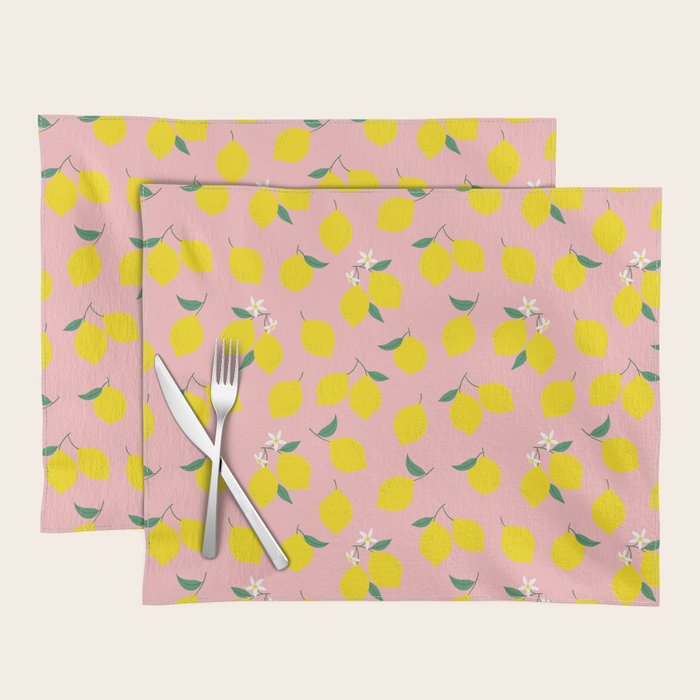 Vintage lemon fruit branch cartoon pattern Placemat Gallery Image 1