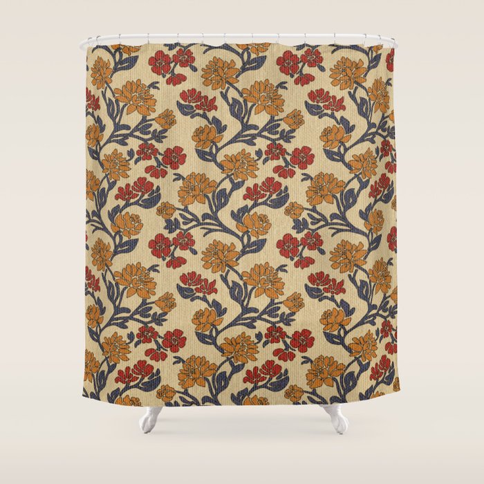 Vintage victorian floral upholstery fabric light background Shower Curtain Gallery Image 1