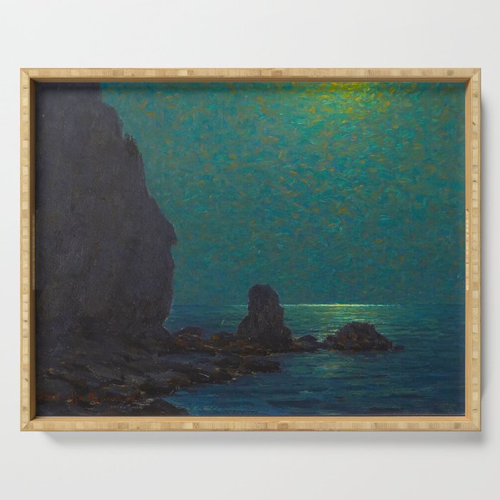 Granville Redmond Catalina Island Coast Under a Moonlit Sky Oil Painting Vintage American Art Serving Tray Gallery Image 1
