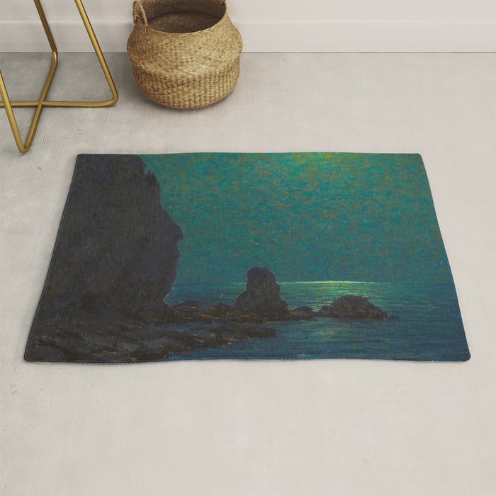 Granville Redmond Catalina Island Coast Under a Moonlit Sky Oil Painting Vintage American Art Rug Gallery Image 1