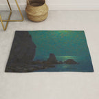 Granville Redmond Catalina Island Coast Under a Moonlit Sky Oil Painting Vintage American Art Rug Gallery Image 1