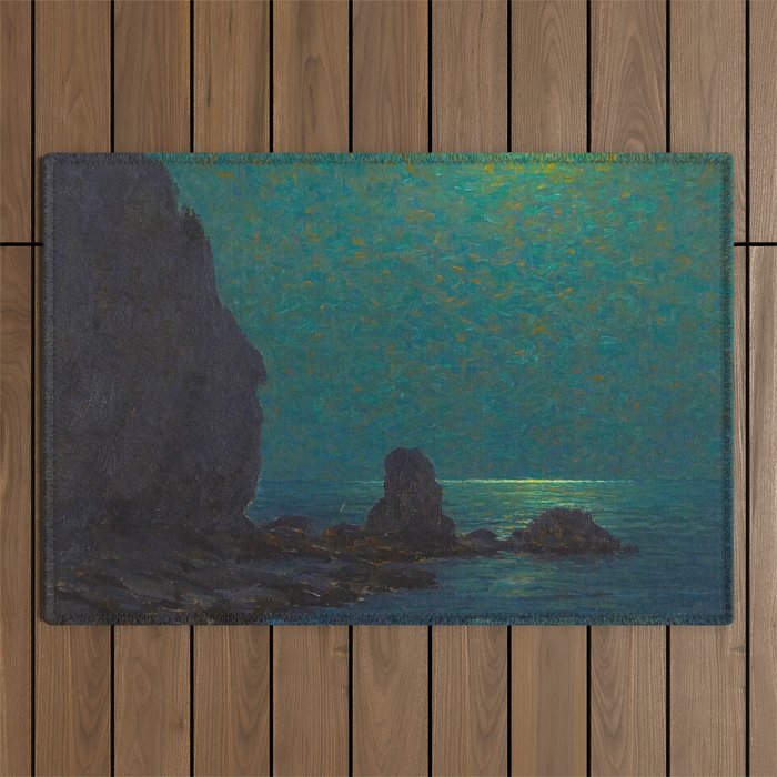 Granville Redmond Catalina Island Coast Under a Moonlit Sky Oil Painting Vintage American Art Outdoor Rug Gallery Image 1