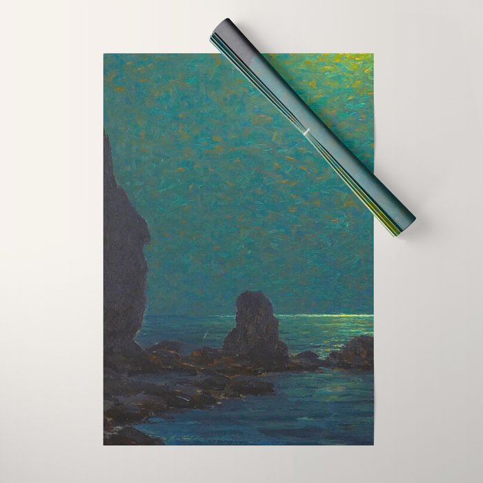 Granville Redmond Catalina Island Coast Under a Moonlit Sky Oil Painting Vintage American Art Wrapping Paper Gallery Image 1
