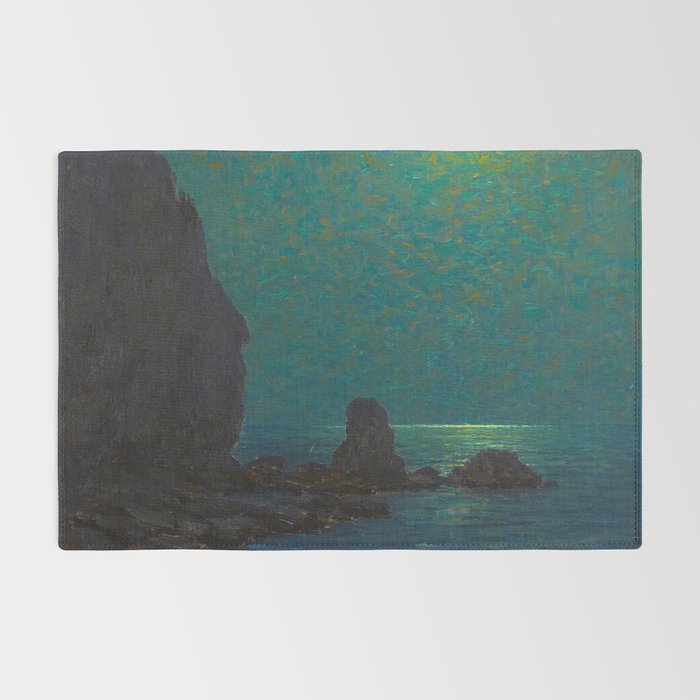 Granville Redmond Catalina Island Coast Under a Moonlit Sky Oil Painting Vintage American Art Rug Gallery Image 2