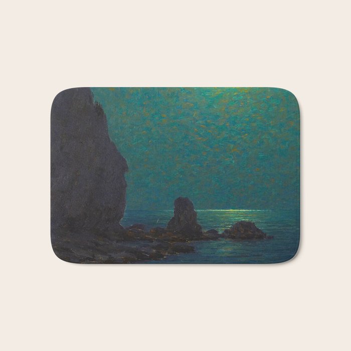 Granville Redmond Catalina Island Coast Under a Moonlit Sky Oil Painting Vintage American Art Bath Mat Gallery Image 1