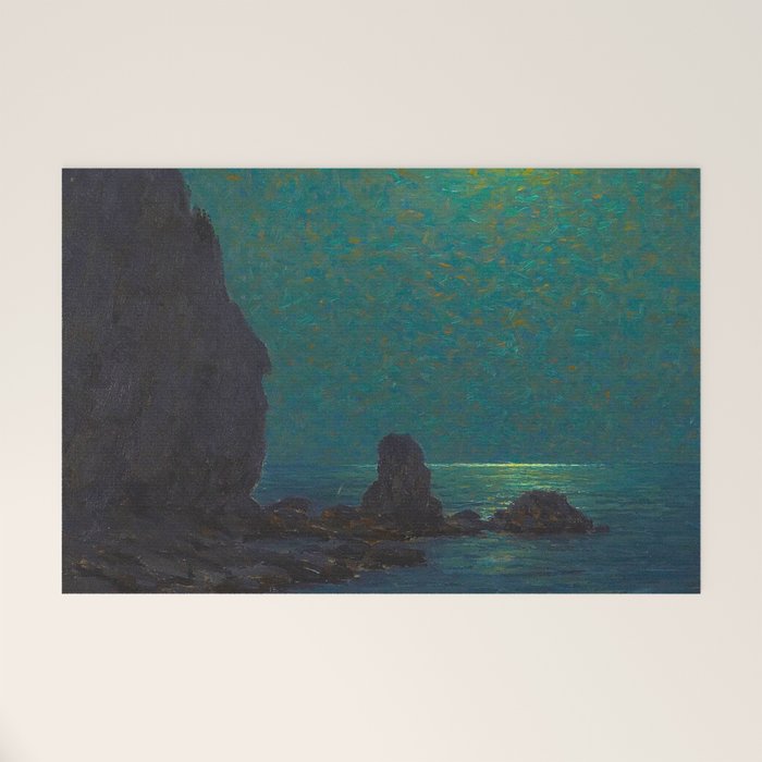 Granville Redmond Catalina Island Coast Under a Moonlit Sky Oil Painting Vintage American Art Welcome Mat Gallery Image 1
