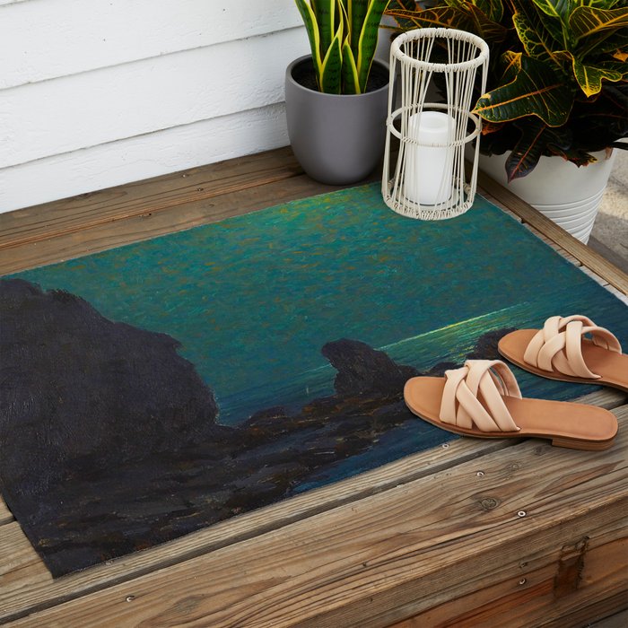 Granville Redmond Catalina Island Coast Under a Moonlit Sky Oil Painting Vintage American Art Outdoor Rug Gallery Image 2