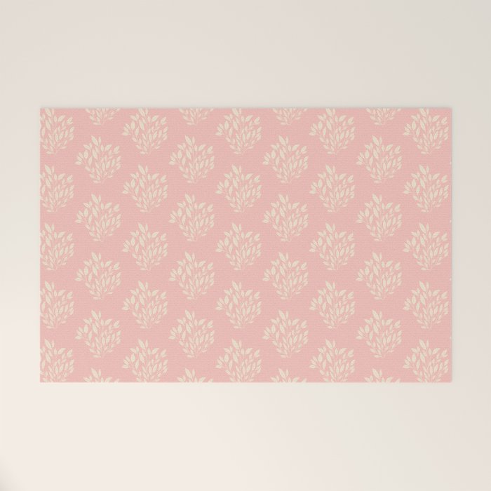 Simple Block Print Pastel Pink and Off- White Pattern Welcome Mat Gallery Image 1