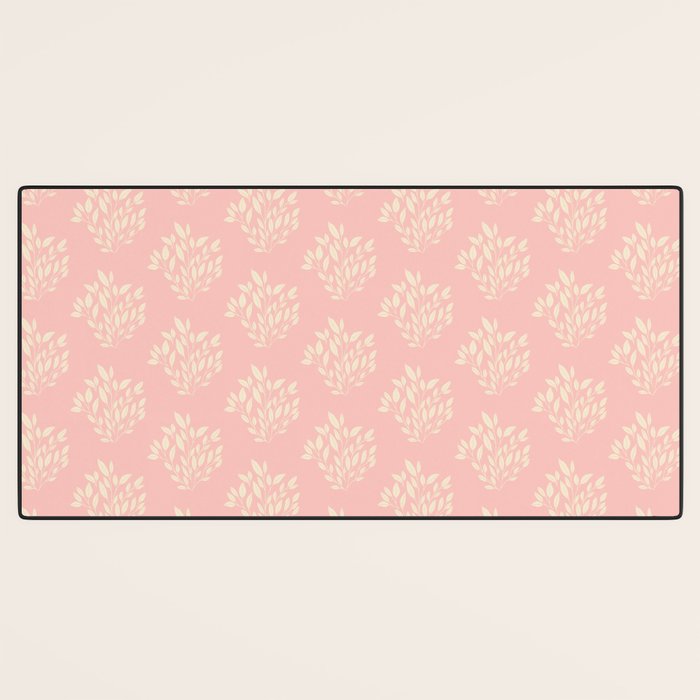Simple Block Print Pastel Pink and Off- White Pattern Desk Mat Gallery Image 3
