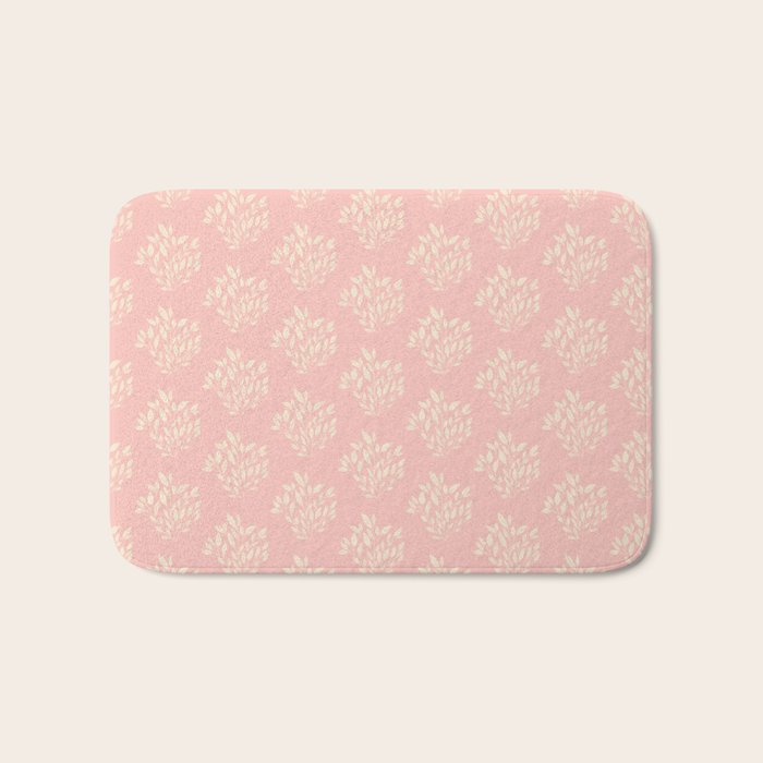 Simple Block Print Pastel Pink and Off- White Pattern Bath Mat Gallery Image 1