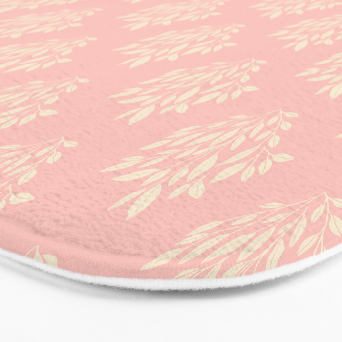 Simple Block Print Pastel Pink and Off- White Pattern Bath Mat Gallery Image 3