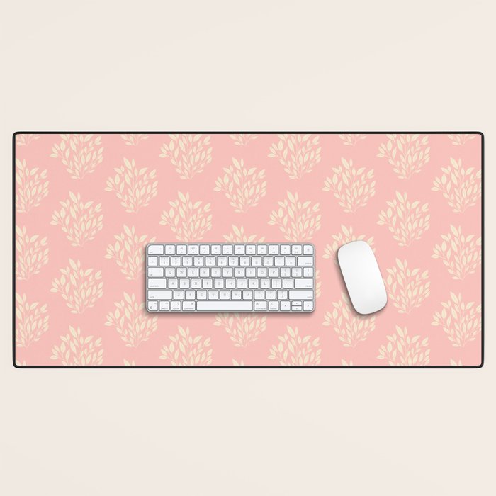 Simple Block Print Pastel Pink and Off- White Pattern Desk Mat Gallery Image 1