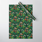 Bullfrogs And Wild Strawberries On Black Wrapping Paper Gallery Image 1