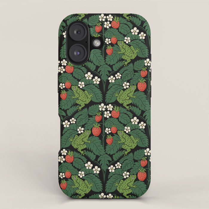 Bullfrogs And Wild Strawberries On Black iPhone Case Gallery Image 1