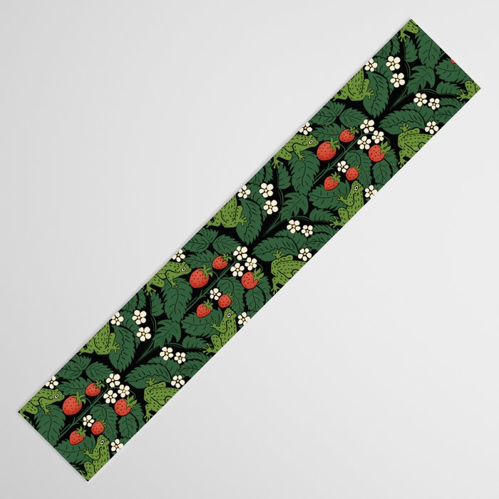 Bullfrogs And Wild Strawberries On Black Table Runner Gallery Image 3