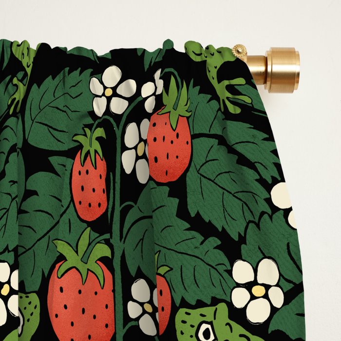 Bullfrogs And Wild Strawberries On Black Window Curtain Gallery Image 2