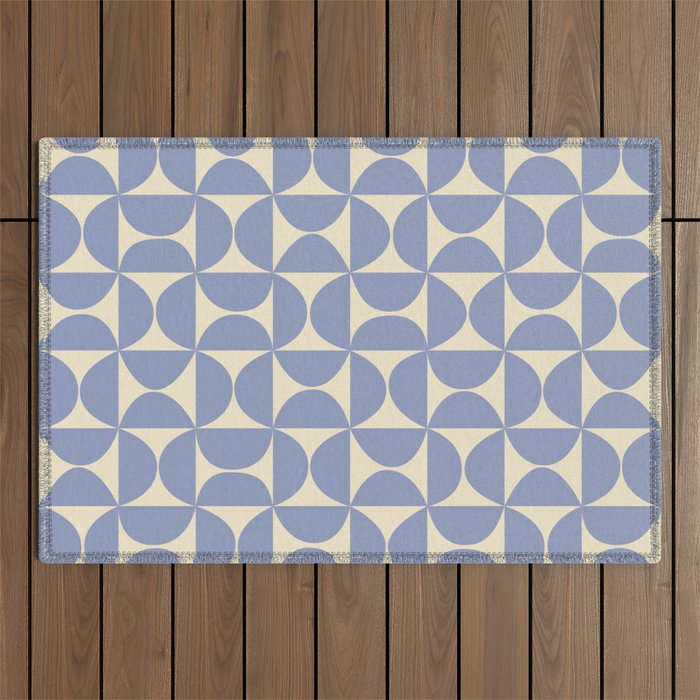 Mid Century Abstract Geometric Pattern in Blue Outdoor Rug Gallery Image 1