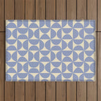 Mid Century Abstract Geometric Pattern in Blue Outdoor Rug Gallery Image 1