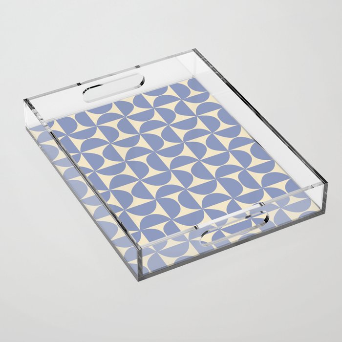 Mid Century Abstract Geometric Pattern in Blue Acrylic Tray Gallery Image 1