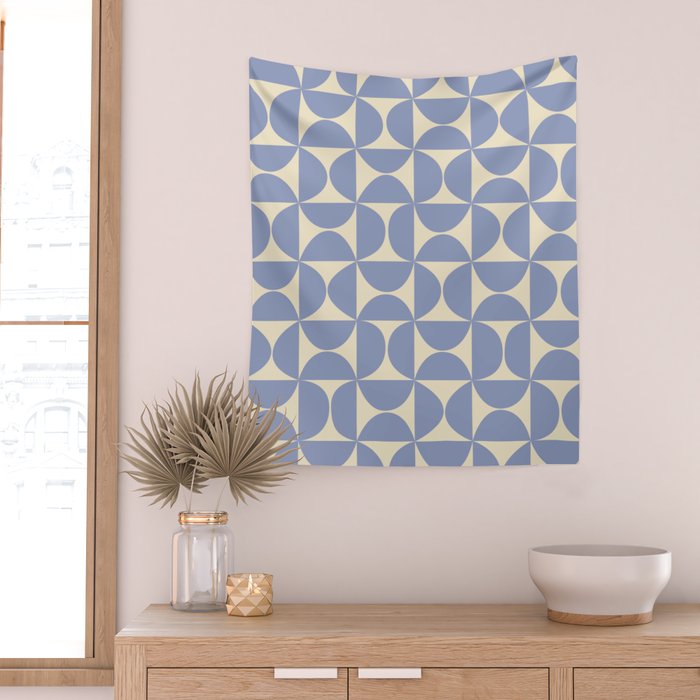 Mid Century Abstract Geometric Pattern in Blue Wall Tapestry Gallery Image 2