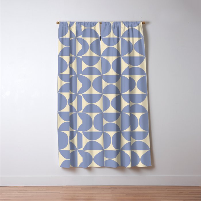Mid Century Abstract Geometric Pattern in Blue Window Curtain Gallery Image 3