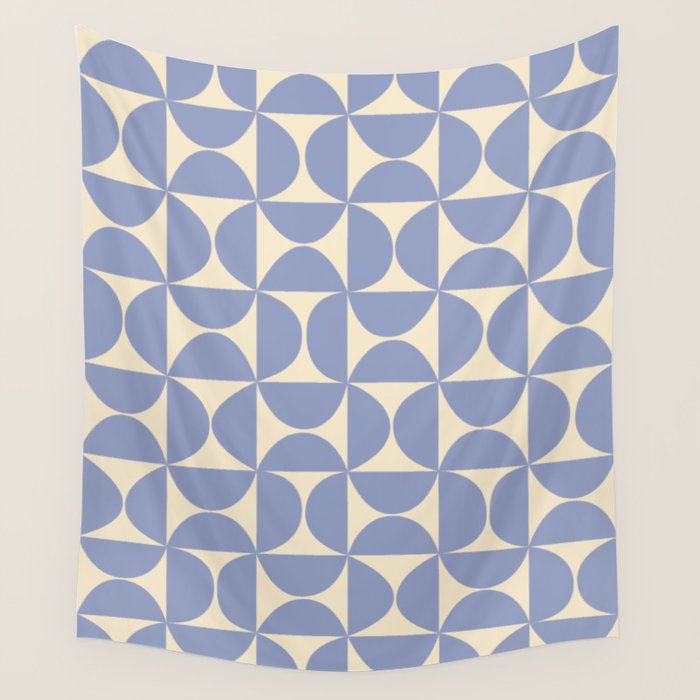 Mid Century Abstract Geometric Pattern in Blue Wall Tapestry Gallery Image 4