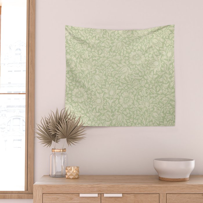William Morris Vintage Mallow Apple Green Wall Tapestry Gallery Image 2
