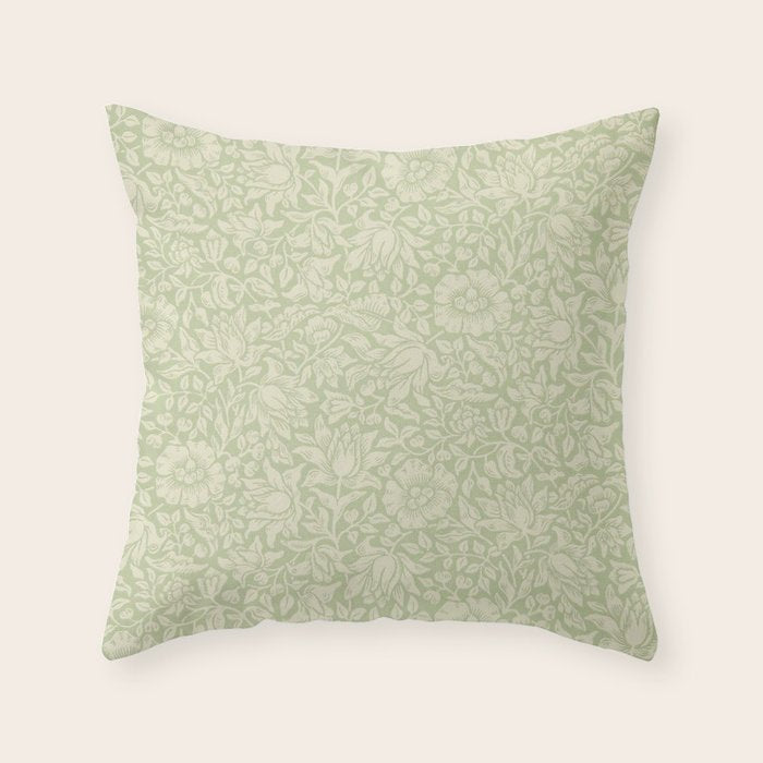William Morris Vintage Mallow Apple Green Throw Pillow Gallery Image 6