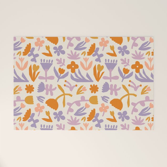 Vintage abstract flower art pattern Welcome Mat Gallery Image 1