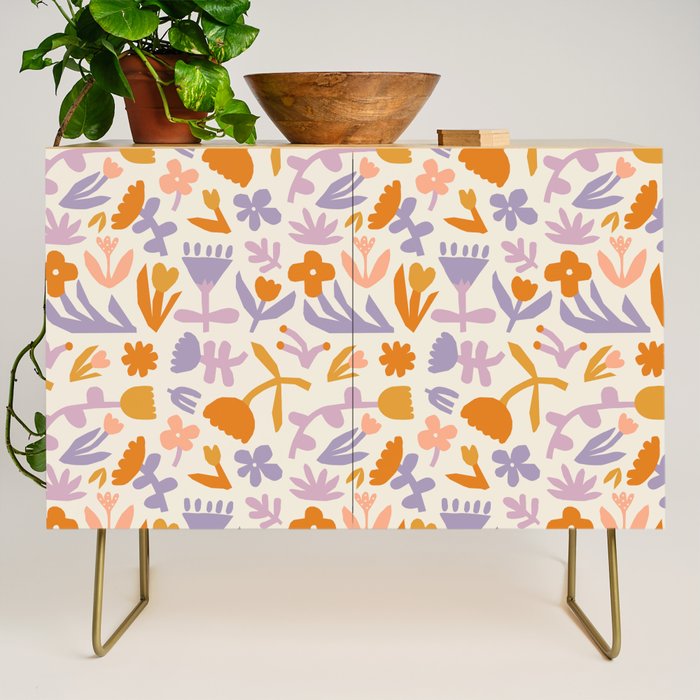 Vintage abstract flower art pattern Credenza Gallery Image 1