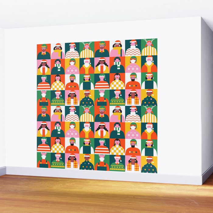 Diverse festive christmas people mosaic pattern Wall Mural Gallery Image 2