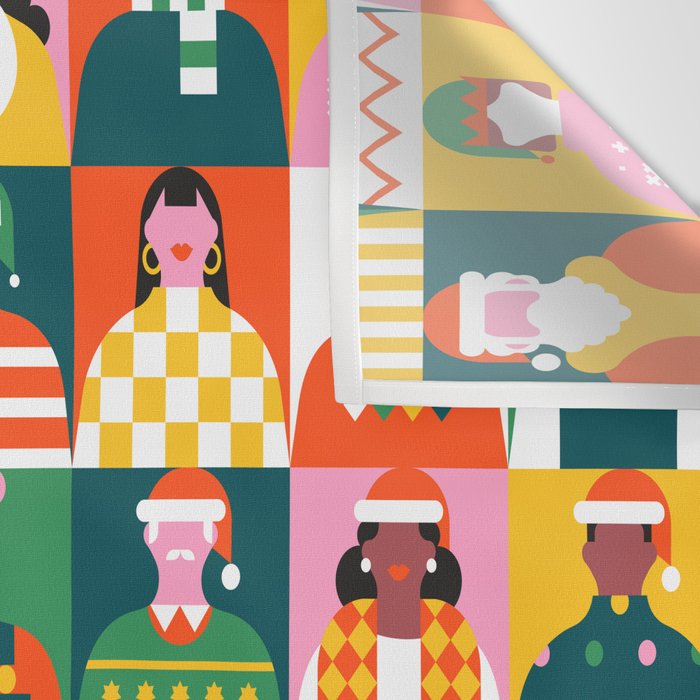 Diverse festive christmas people mosaic pattern Wall Tapestry Gallery Image 3