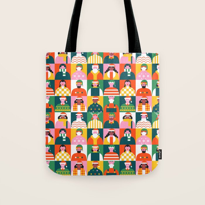 Diverse festive christmas people mosaic pattern Tote Bag Gallery Image 1
