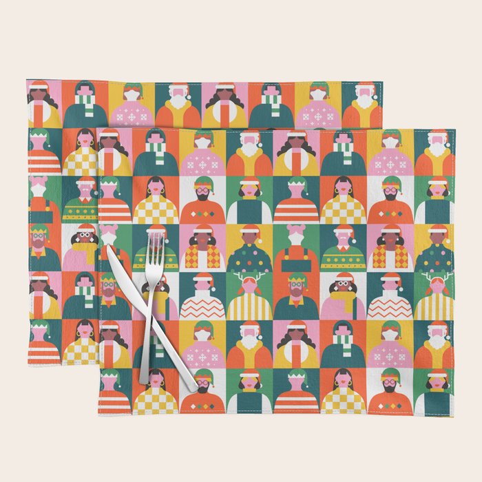 Diverse festive christmas people mosaic pattern Placemat Gallery Image 1