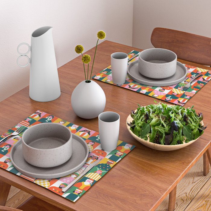 Diverse festive christmas people mosaic pattern Placemat Gallery Image 2