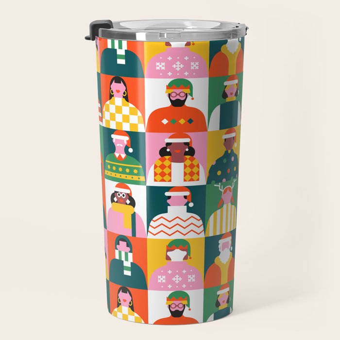 Diverse festive christmas people mosaic pattern Travel Mug Gallery Image 3
