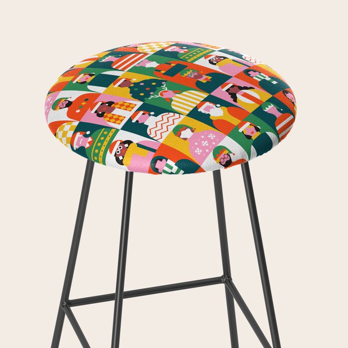Diverse festive christmas people mosaic pattern Stool Gallery Image 2