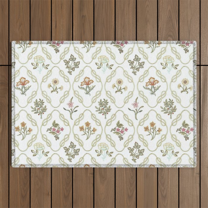 William Morris Kelmscott Trellis Ivory Amber Outdoor Rug Gallery Image 1
