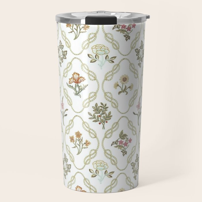 William Morris Kelmscott Trellis Ivory Amber Travel Mug Gallery Image 1