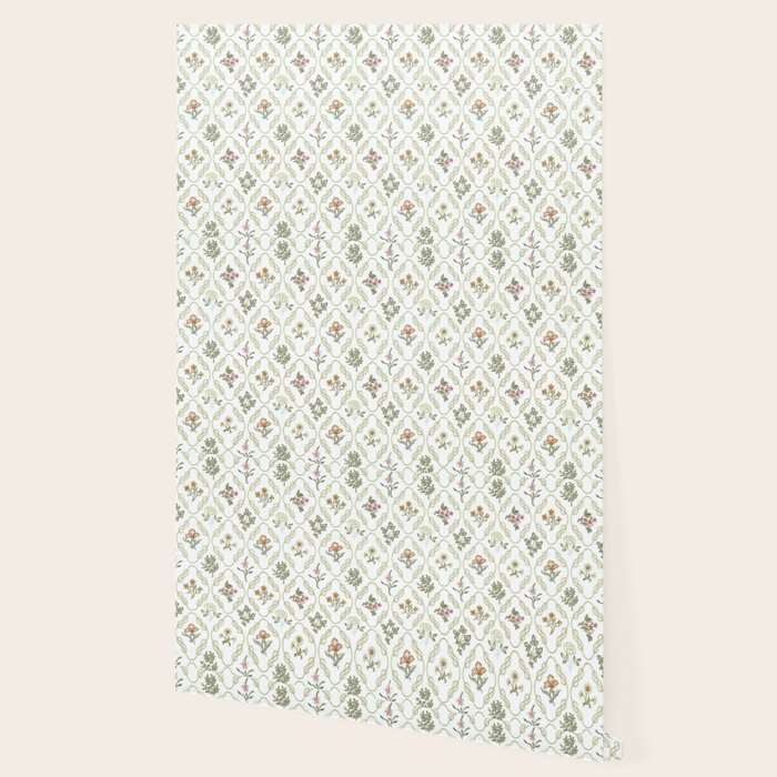 William Morris Kelmscott Trellis Ivory Amber Wallpaper Gallery Image 2